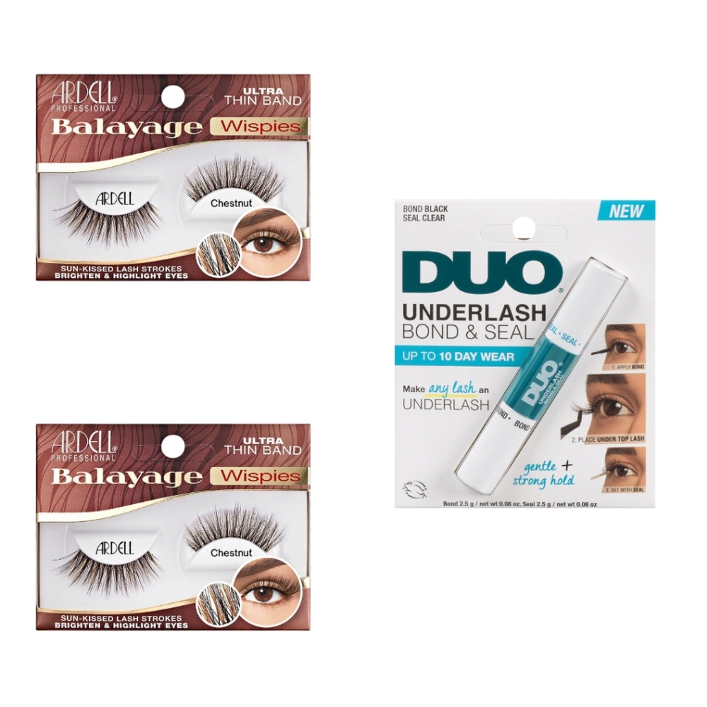 Ardell Balayage Wispies Chesnut - 2 Pack & DUO Underlash Bond & Seal
